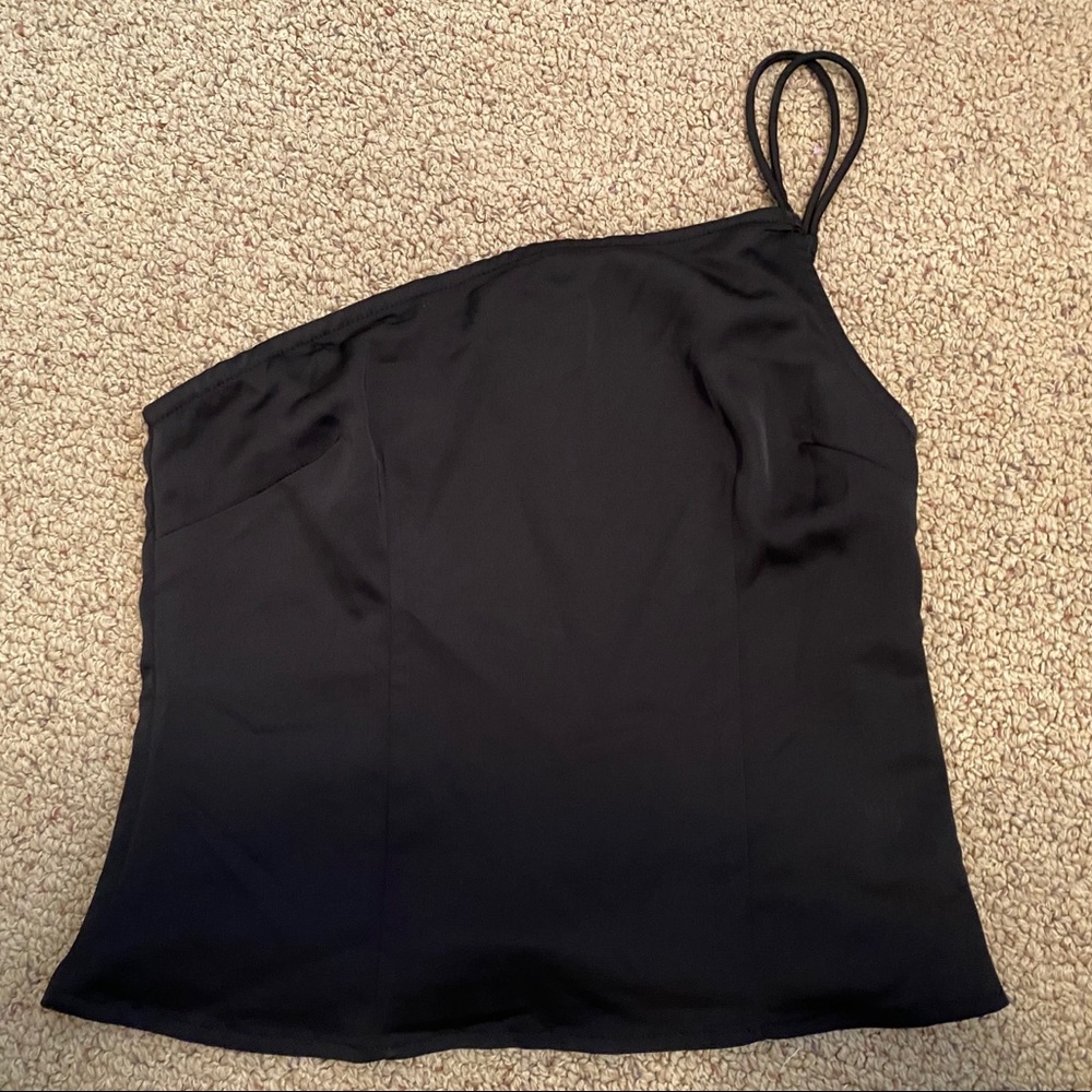 One shoulder black silk top